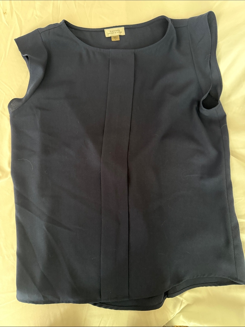 Tahari Navy Pleated Front Sleeveless Top - M